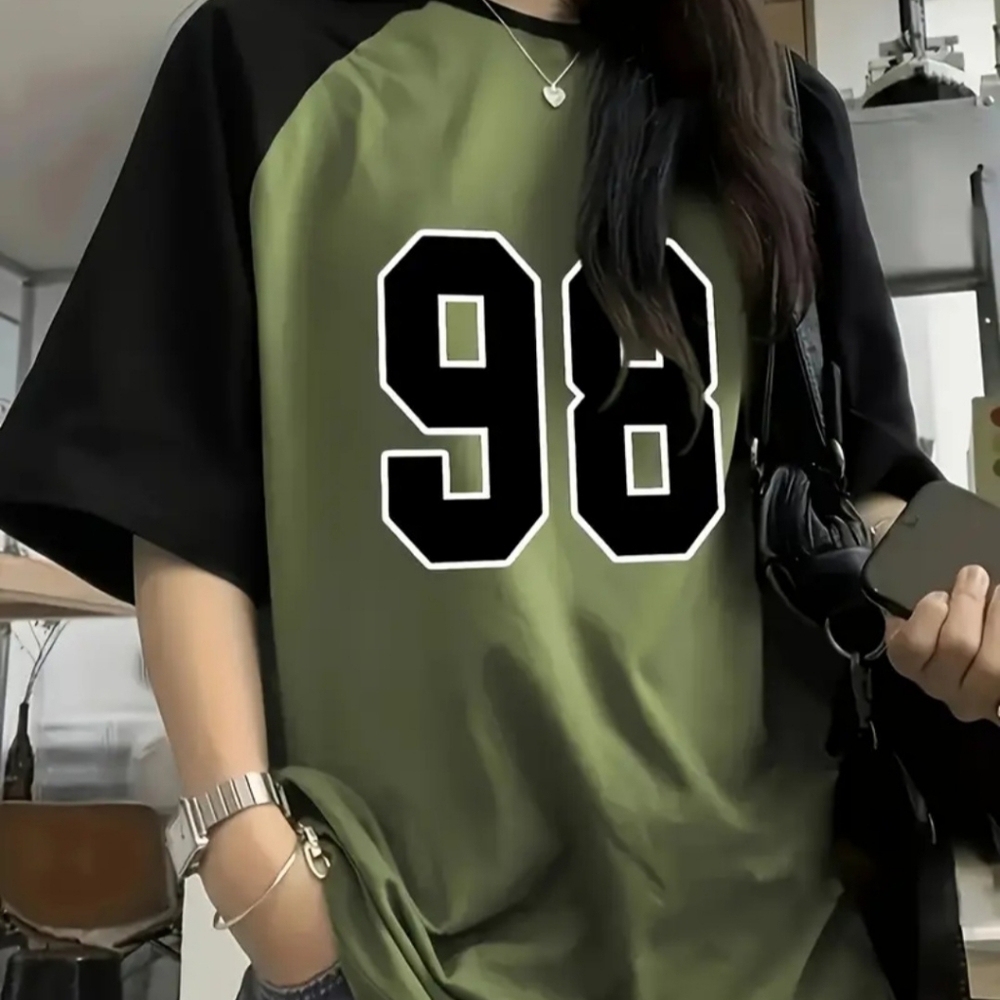 SHEIN Olive Green and Black Graphic Tee